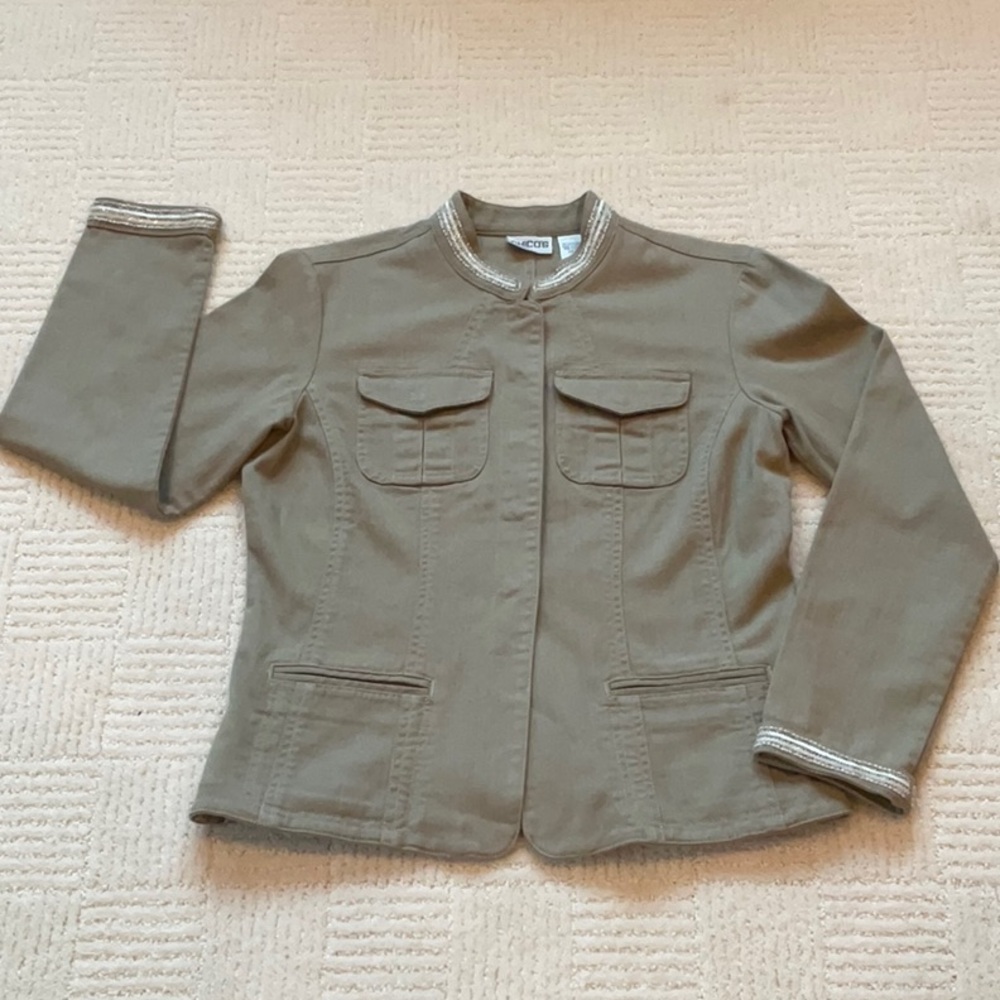 Chicos Bead Embellished Military Style Jacket - Chicos size 0 NWOT